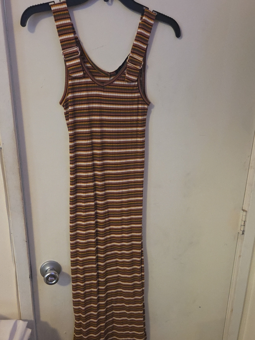 Derek Heart Brown and Cream Striped Sleeveless Maxi Dress